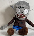 Plush toy with a gray head, brown jacket, and blue pants on a light background